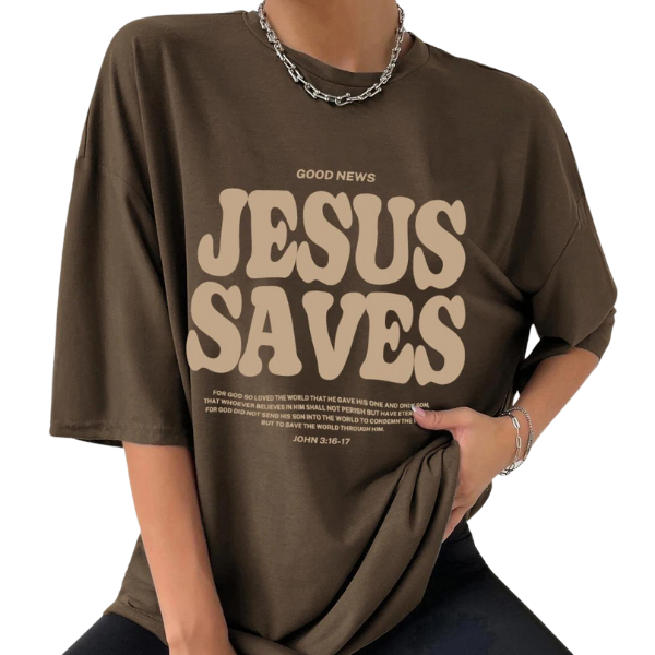 Camiseta Casual com Estampa Jesus Saves