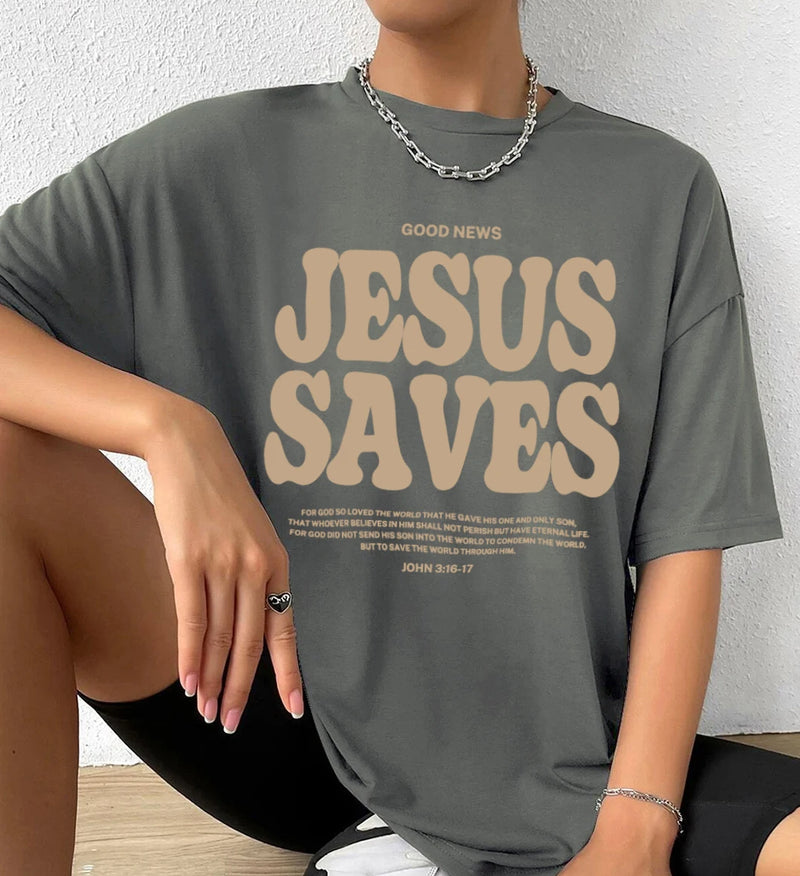 Camiseta Casual com Estampa Jesus Saves